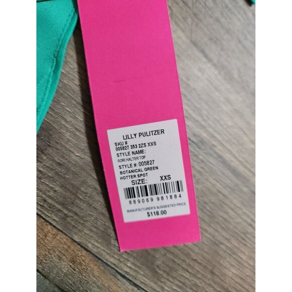 NWT Lilly Pulitzer Women's XXS Rori‎ Halter Top Green Blue Polyester Polka Dot - Picture 2 of 2